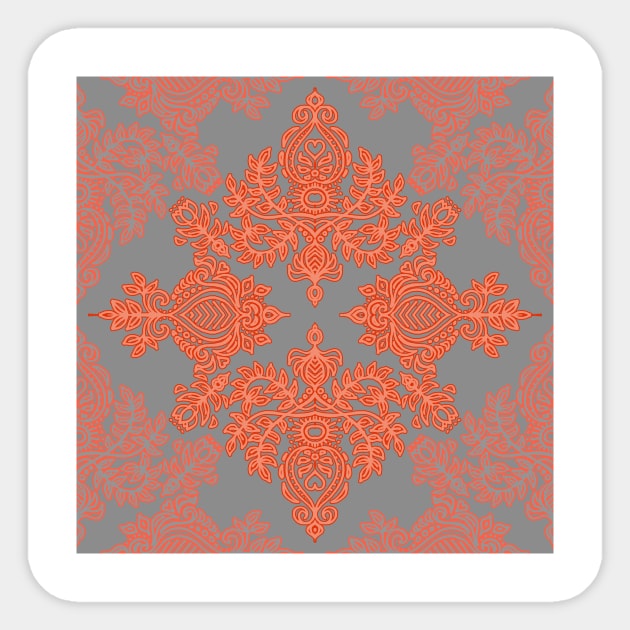 Burnt Orange, Coral & Grey doodle pattern Sticker by micklyn